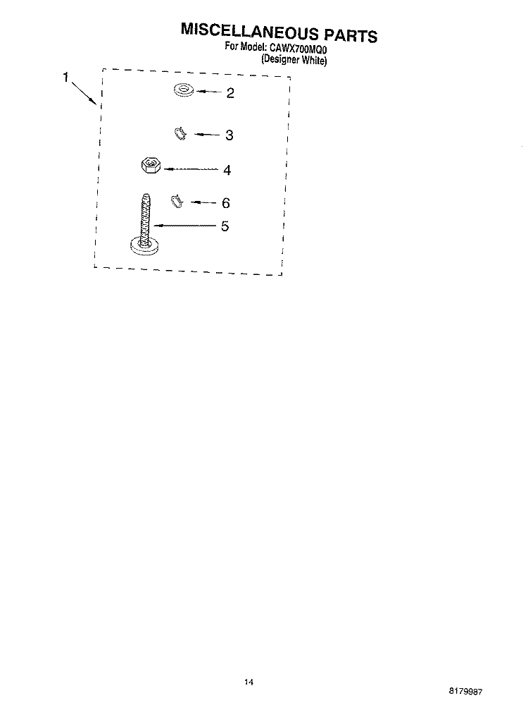 MISCELLANEOUS PARTS - OPTIONAL PARTS (NOT INCLUDED) Diagram and Parts List for CAWX700MQ0  Crosley Washer