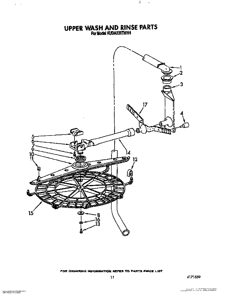 UPPERWASH AND RINSE Diagram and Parts List for KUDA220TWH4  KitchenAid Dishwasher