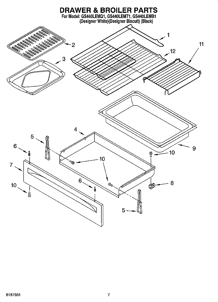 DRAWER & BROILER PARTS Diagram and Parts List for GS440LEMB1  Whirlpool Range