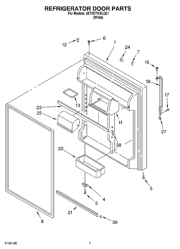REFRIGERATOR DOOR Diagram and Parts List for 5ET2DTKXLQ01  Whirlpool Refrigerator