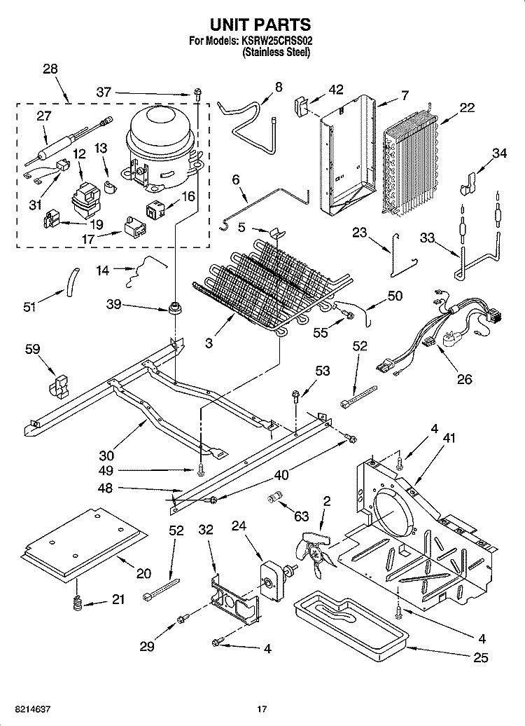 UNIT PARTS Diagram and Parts List for KSRW25CRSS02  KitchenAid Refrigerator