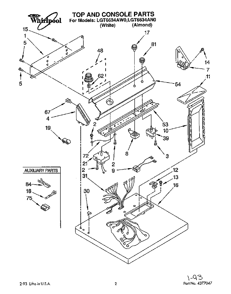 SECTION Diagram and Parts List for LGT6634AW0  Whirlpool Dryer