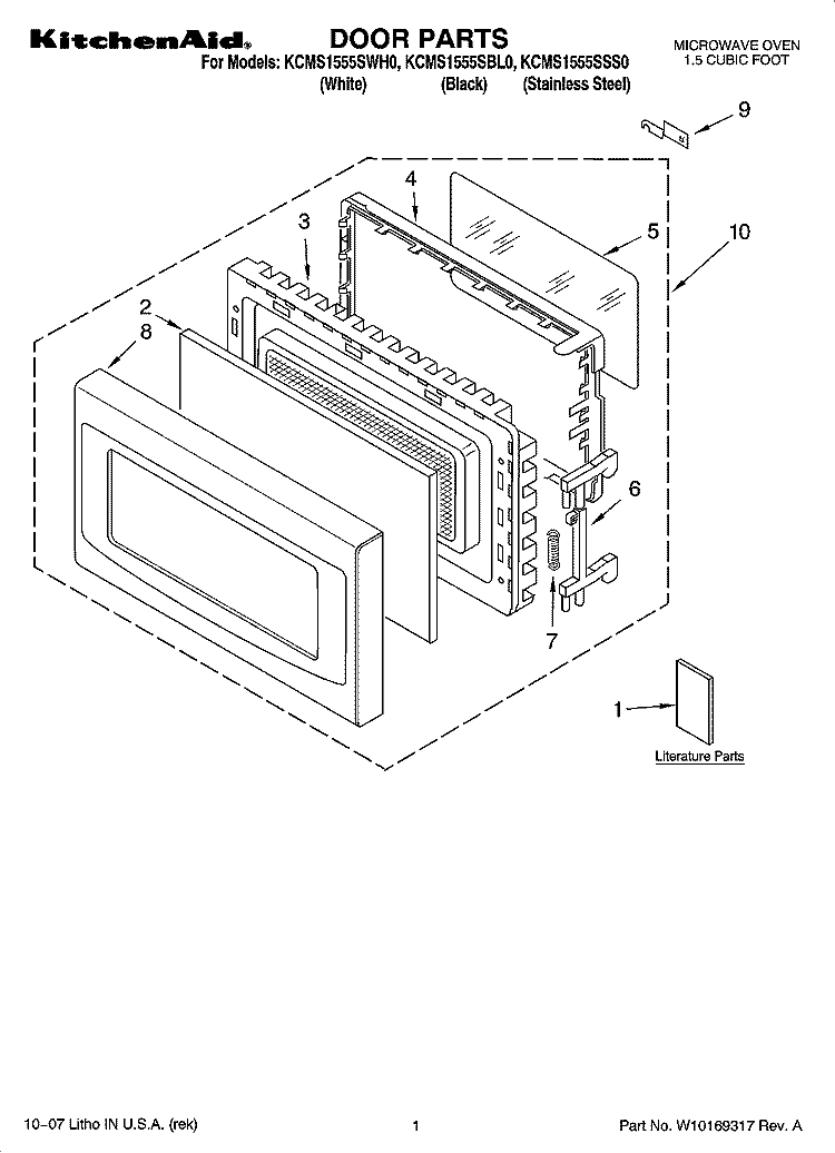 DOOR PARTS Diagram and Parts List for KCMS1555SBL0  KitchenAid Microwave