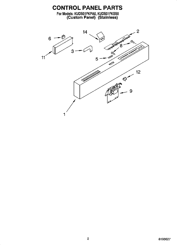 CONTROL PANEL PARTS Diagram and Parts List for KUDS01FKSS0  KitchenAid Dishwasher