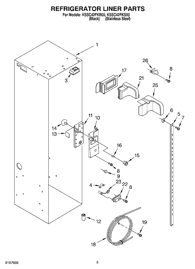 REFRIGERATOR LINER Diagram and Parts List for KSSC42FKB00  KitchenAid Refrigerator