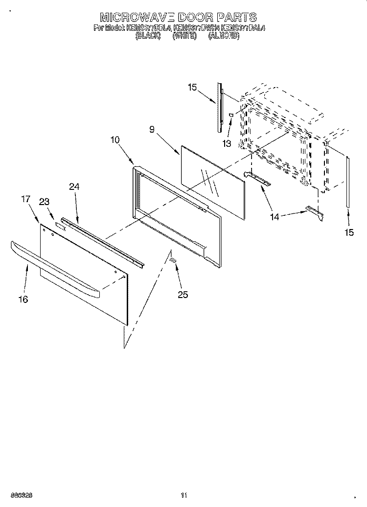 MICROWAVE DOOR, OPTIONAL Diagram and Parts List for KEMS377DBL4  KitchenAid Microwave Oven Combo
