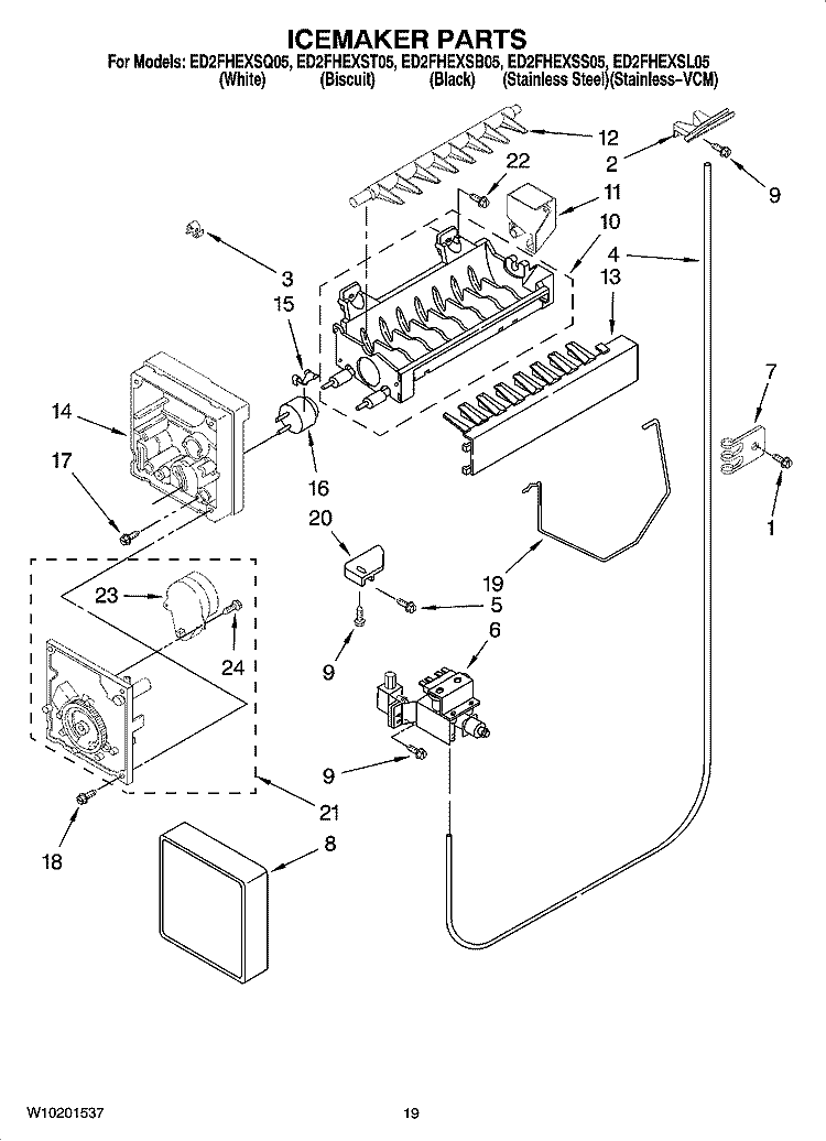 ICEMAKER PARTS, OPTIONAL PARTS (NOT INCLUDED) Diagram and Parts List for ED2FHEXST05  Whirlpool Refrigerator