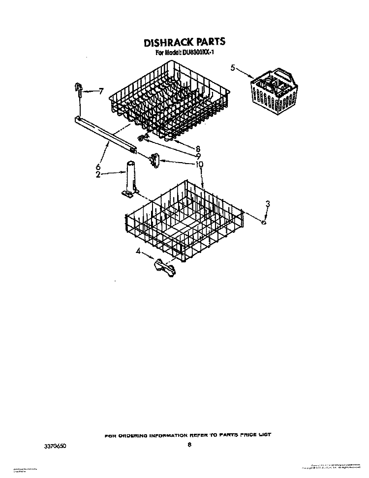 DISHRACK Diagram and Parts List for DU8300XX1  Whirlpool Dishwasher
