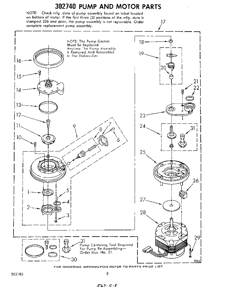 302740 PUMP AND MOTOR Diagram and Parts List for DU9900XL0  Whirlpool Dishwasher