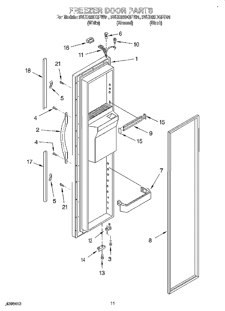 FREEZER DOOR Diagram and Parts List for 3VED29DQFW01  Whirlpool Refrigerator