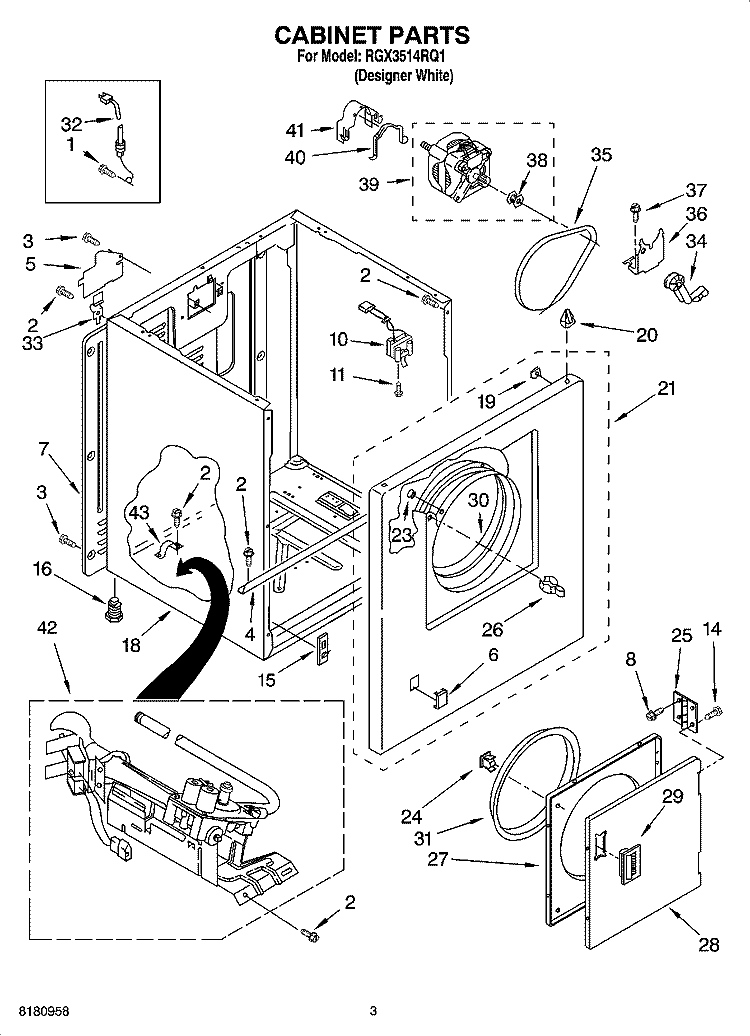 CABINET PARTS Diagram and Parts List for RGX3514RQ1  Roper Dryer