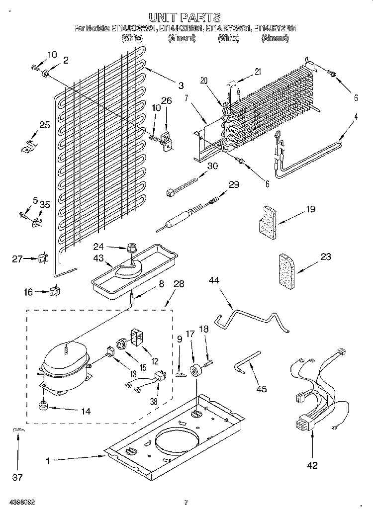 UNIT Diagram and Parts List for ET14JKYGN01  Whirlpool Refrigerator