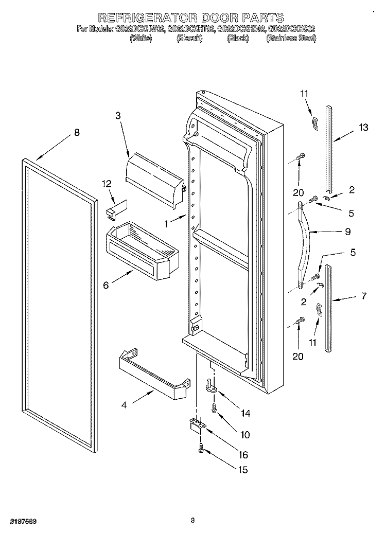 REFRIGERATOR DOOR Diagram and Parts List for GD22DCXHS02  Whirlpool Refrigerator