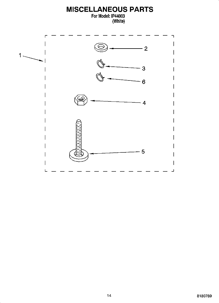 MISCELLANEOUS  PARTS, OPTIONAL PARTS (NOT INCLUDED) Diagram and Parts List for IP44003  Inglis Washer