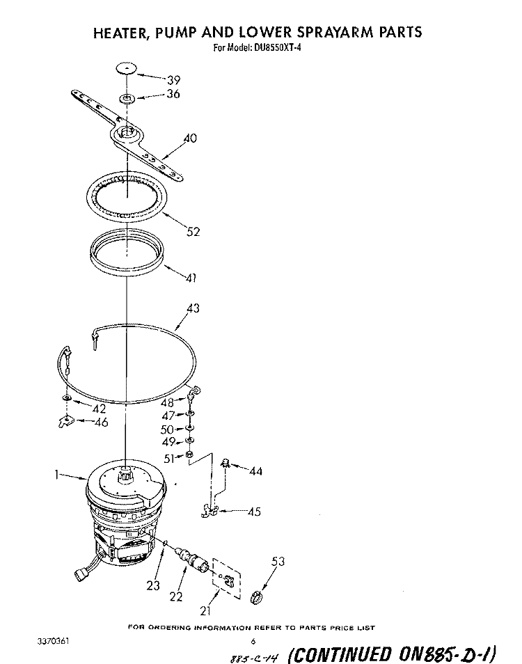 HEATER, PUMP, AND LOWER SPRAY ARM Diagram and Parts List for DU8550XT4  Whirlpool Dishwasher