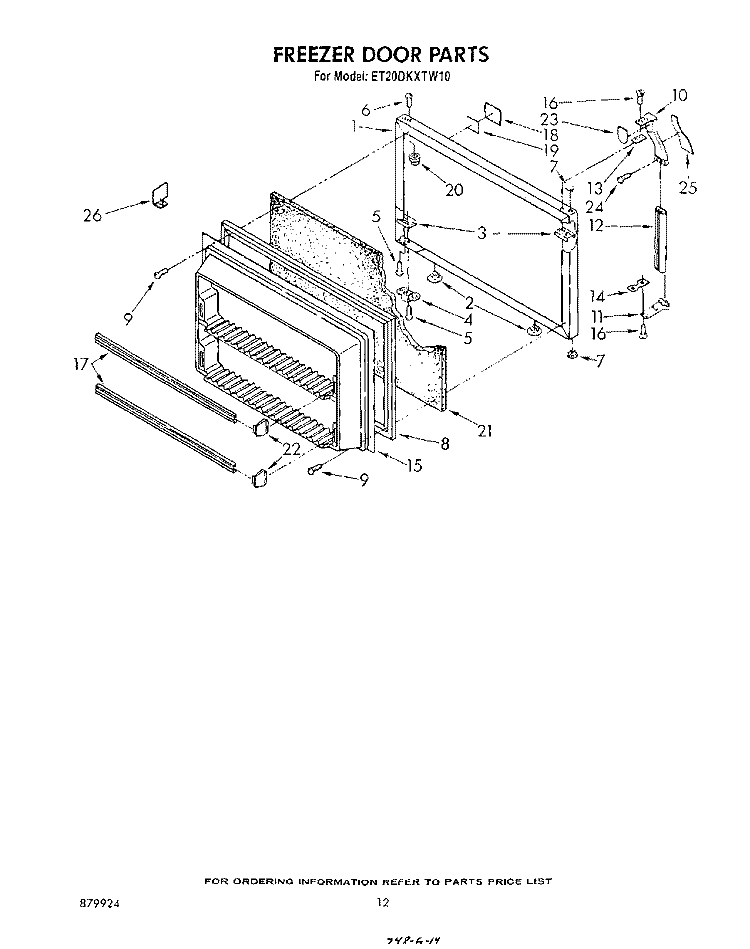 FREEZER DOOR Diagram and Parts List for ET20DKXTM10  Whirlpool Refrigerator