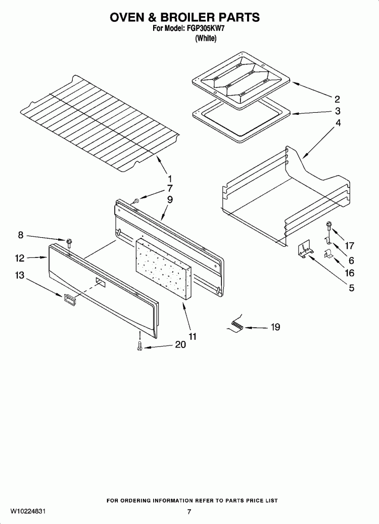 OVEN & BROILER PARTS Diagram and Parts List for FGP305KW7  Roper Range