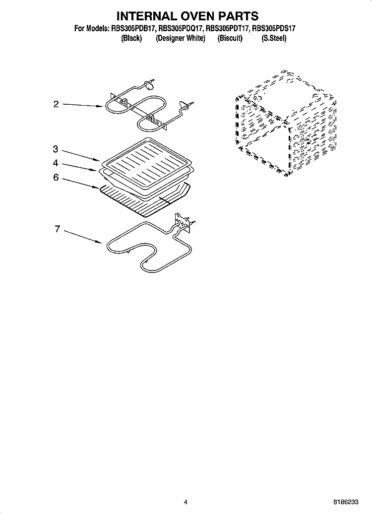 INTERNAL OVEN PARTS Diagram and Parts List for RBS305PDS17  Whirlpool Wall Oven