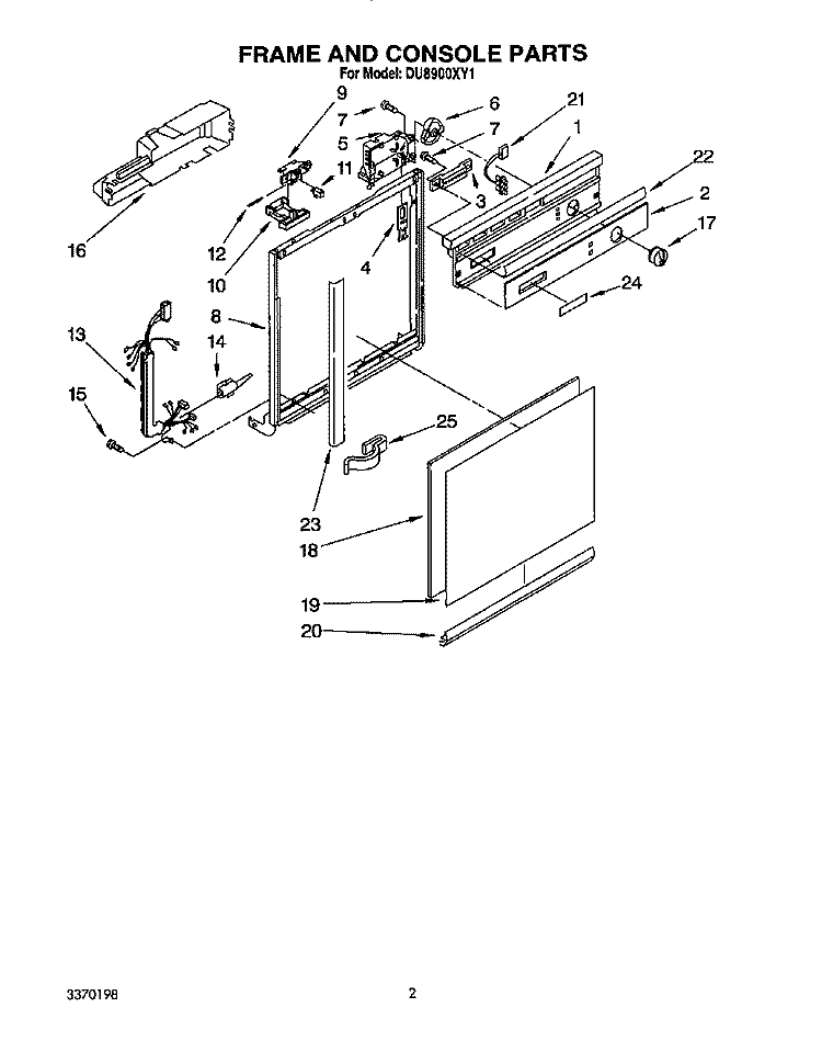 FRAME AND CONSOLE Diagram and Parts List for DU8900XY1  Whirlpool Dishwasher