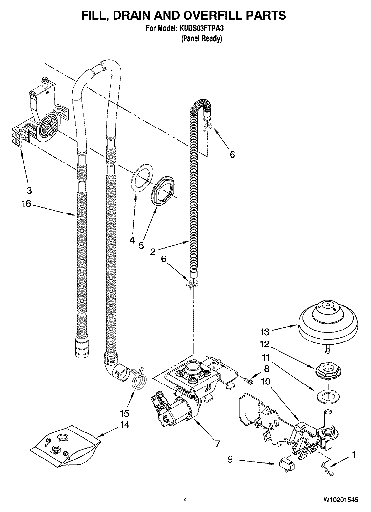 FILL, DRAIN AND OVERFILL PARTS Diagram and Parts List for KUDS03FTPA3  KitchenAid Dishwasher