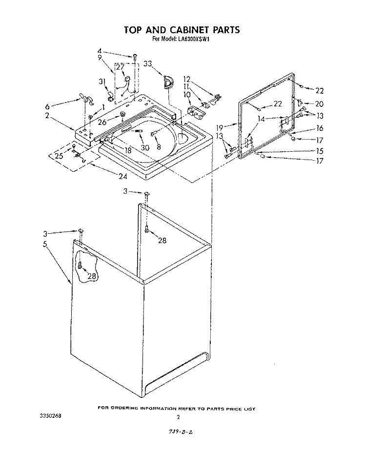 TOP AND CABINET , LITERATURE AND OPTIONAL Diagram and Parts List for LA6300XSW1  Whirlpool Washer