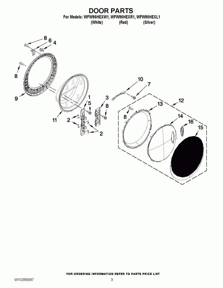 DOOR PARTS Diagram and Parts List for WFW95HEXW1  Whirlpool Washer
