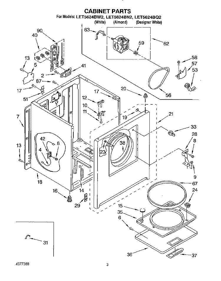 SECTION Diagram and Parts List for LET5624BW2  Whirlpool Dryer