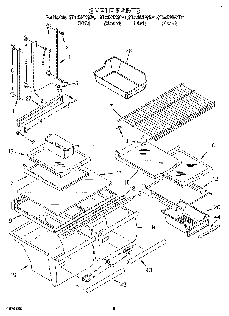 SHELF Diagram and Parts List for GT22DMXGB01  Whirlpool Refrigerator