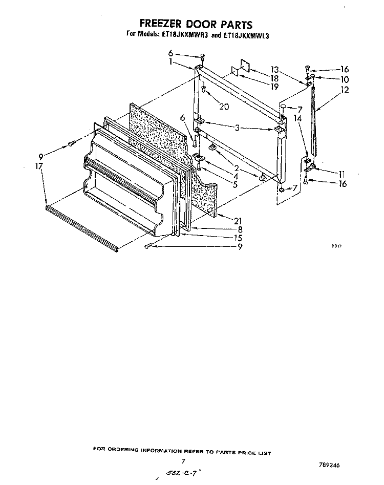FREEZER DOOR Diagram and Parts List for ET18JKXMWR3  Whirlpool Refrigerator