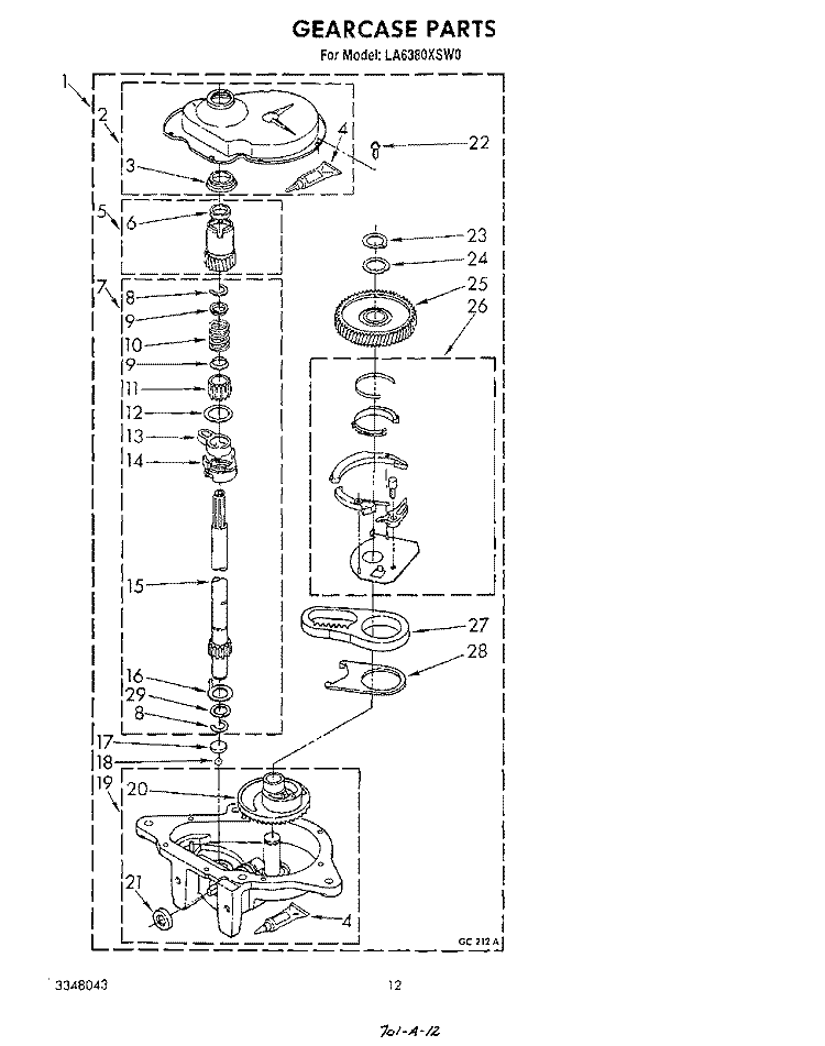 GEARCASE Diagram and Parts List for LA6380XSW0  Whirlpool Washer