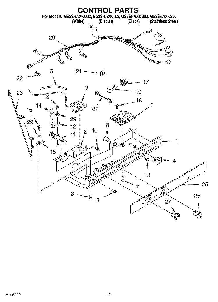 CONTROL PARTS Diagram and Parts List for GS2SHAXKT02  Whirlpool Refrigerator