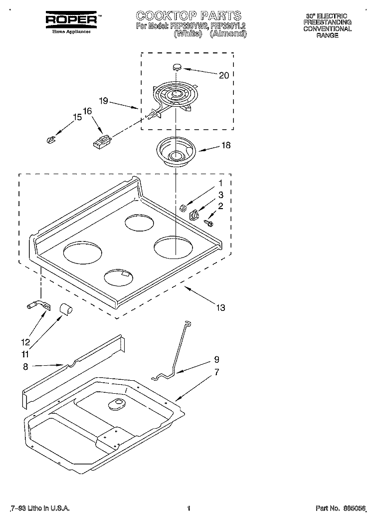 COOKTOP Diagram and Parts List for FEP330YW2  Roper Range