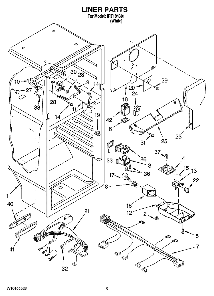 LINER PARTS Diagram and Parts List for IRT184301  Inglis Refrigerator