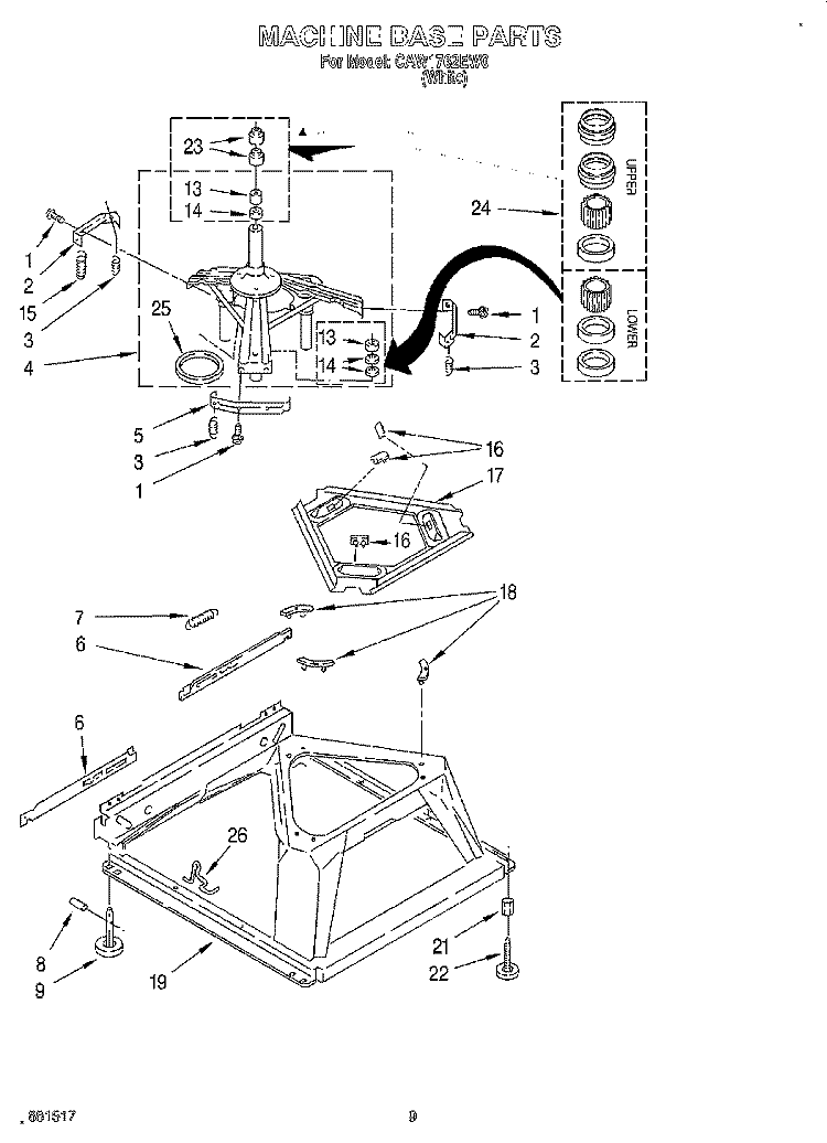 MACHINE BASE Diagram and Parts List for CAW1762EW0  Whirlpool Washer