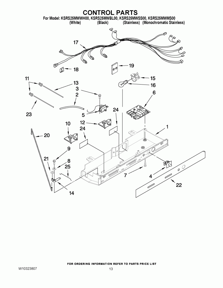 CONTROL PARTS Diagram and Parts List for KSRS25MWWH00  KitchenAid Refrigerator