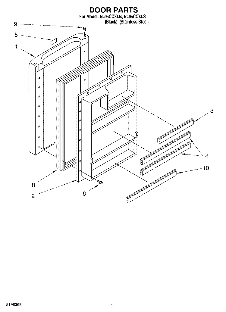 DOOR Diagram and Parts List for EL05CCXLS  Whirlpool Refrigerator