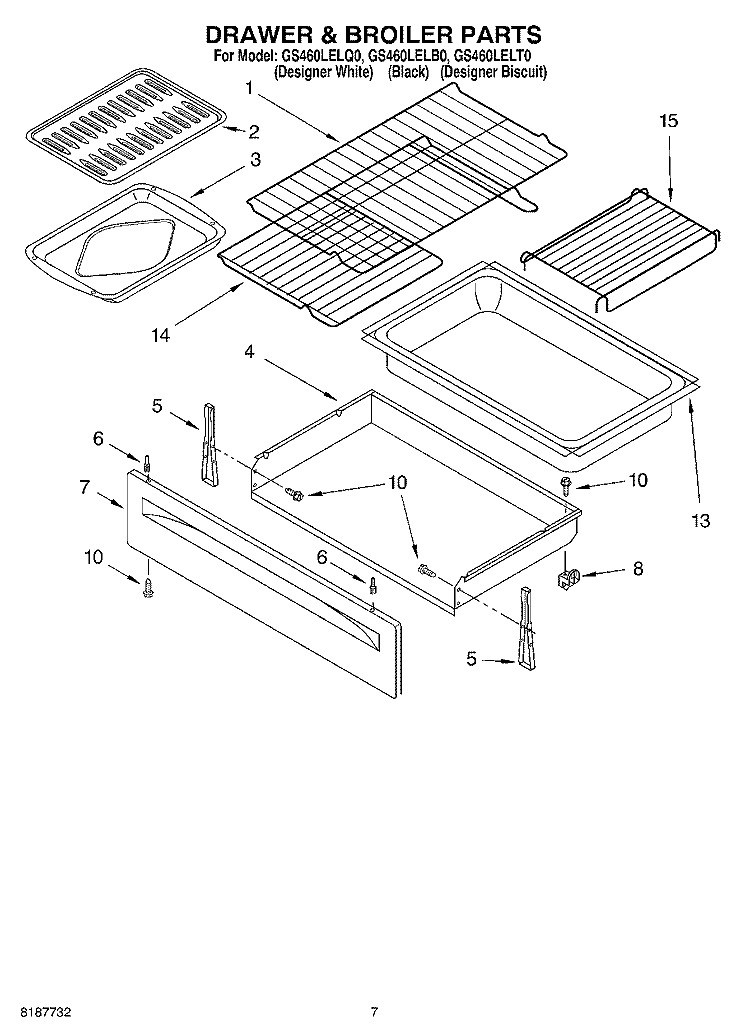 DRAWER & BROILER PARTS Diagram and Parts List for GS460LELT0  Whirlpool Range