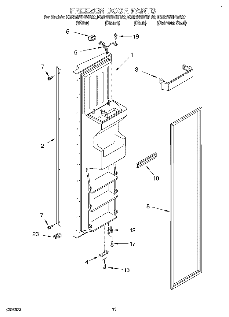 FREEZER DOOR Diagram and Parts List for KSRS25IHBT02  KitchenAid Refrigerator