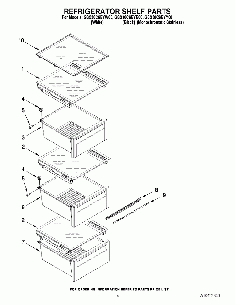 REFRIGERATOR SHELF PARTS Diagram and Parts List for GSS30C6EYB00  Whirlpool Refrigerator