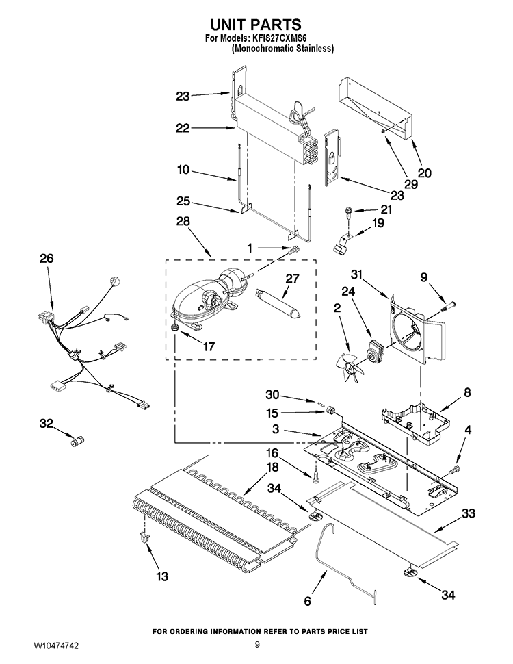UNIT PARTS Diagram and Parts List for KFIS27CXMS6  KitchenAid Refrigerator