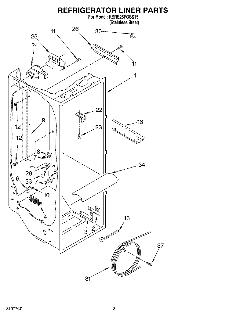 REFRIGERATOR LINER Diagram and Parts List for KSRS25FGSS15  KitchenAid Refrigerator