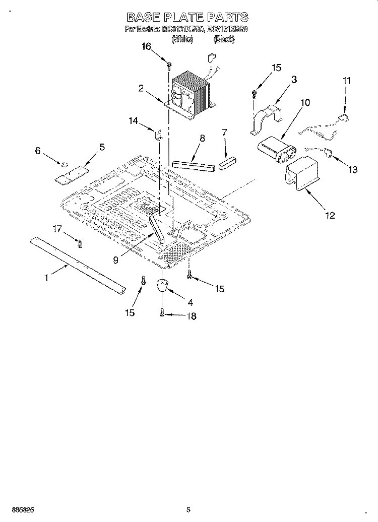 BASE PLATE Diagram and Parts List for MC8131XEB0  Whirlpool Wall Oven