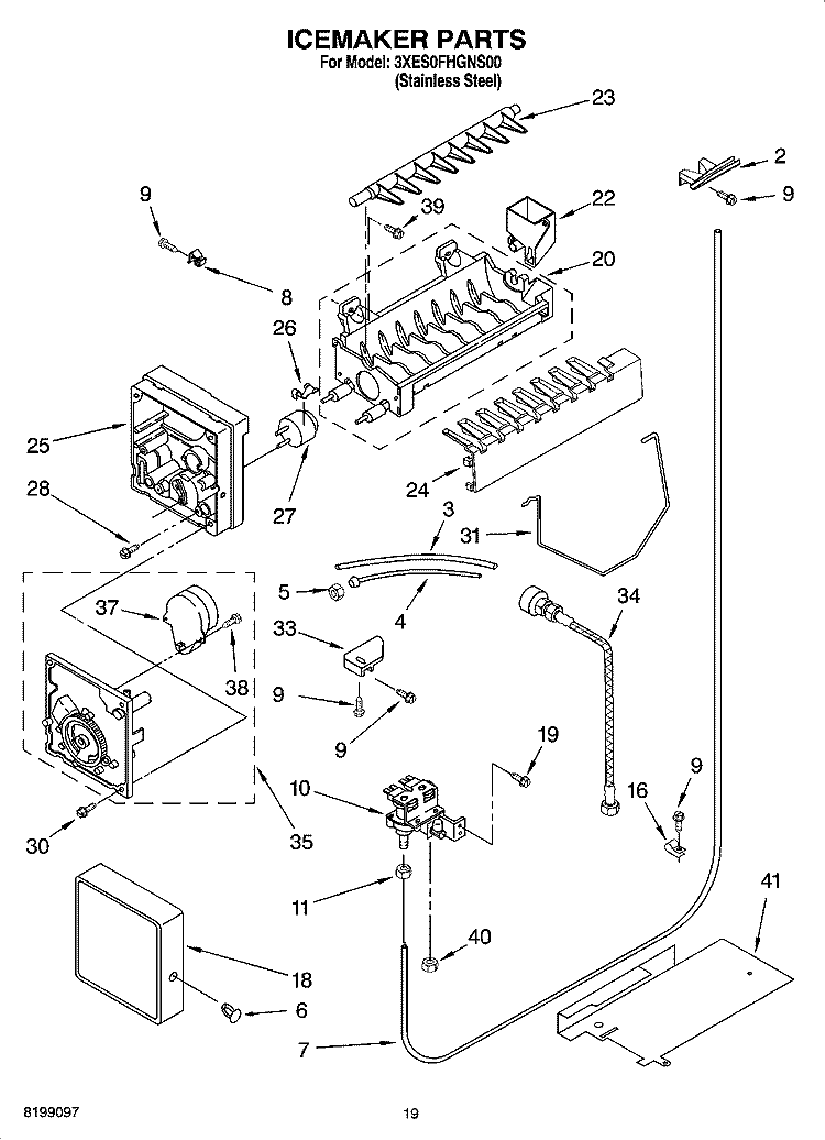 ICEMAKER PARTS, PARTS NOT ILLUSTRATED Diagram and Parts List for 3XES0FHGNS00  Whirlpool Refrigerator