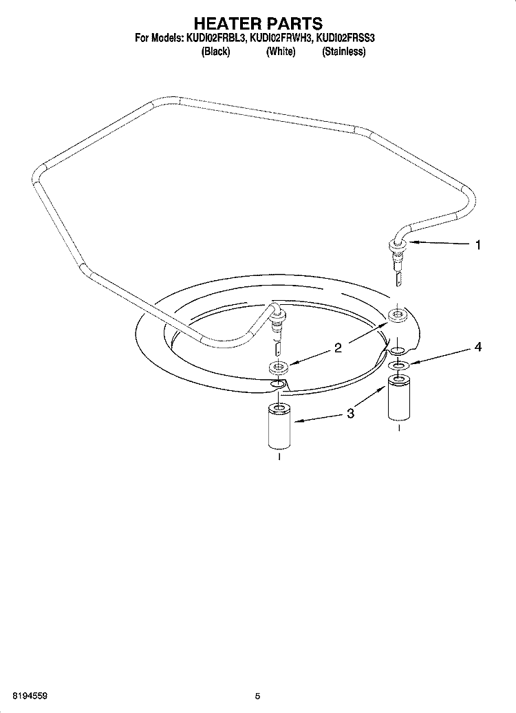 HEATER PARTS Diagram and Parts List for KUDI02FRWH3  KitchenAid Dishwasher
