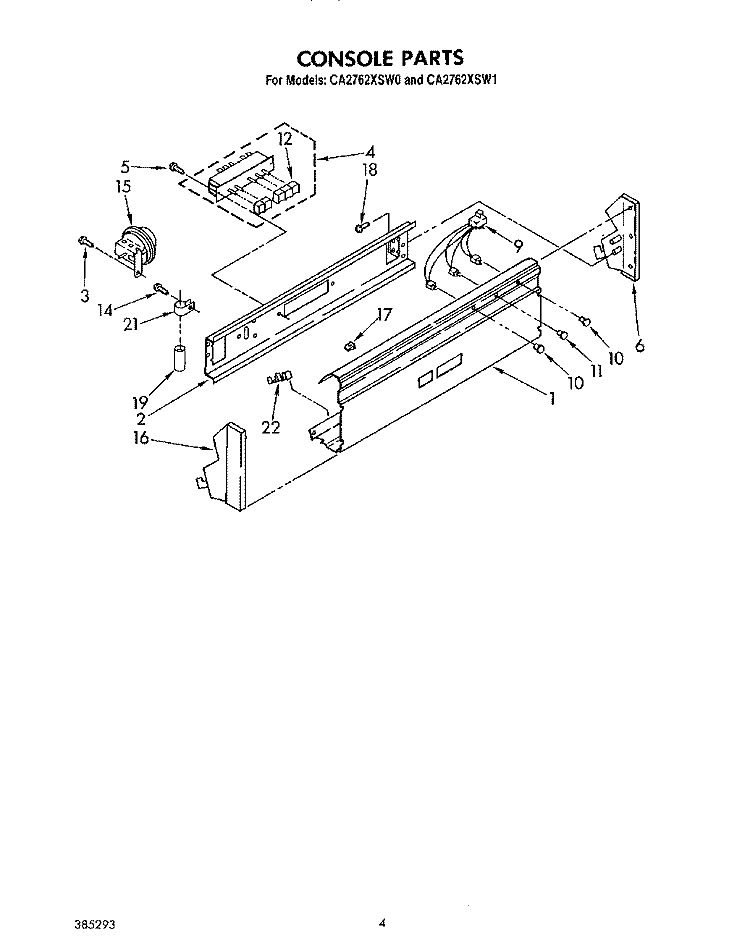 CONSOLE Diagram and Parts List for CA2762XSW0  Whirlpool Washer