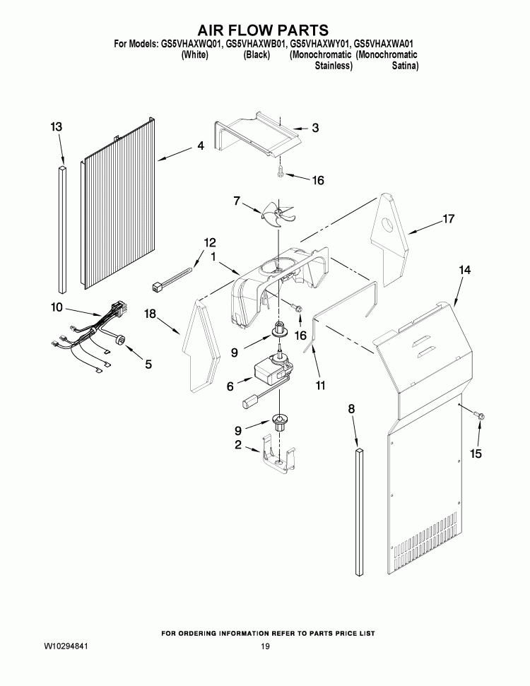 AIR FLOW PARTS Diagram and Parts List for GS5VHAXWB01  Whirlpool Refrigerator