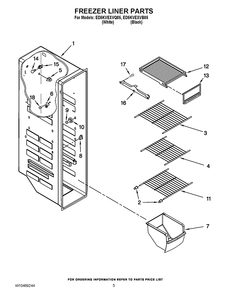 FREEZER LINER PARTS Diagram and Parts List for ED5KVEXVQ05  Whirlpool Refrigerator