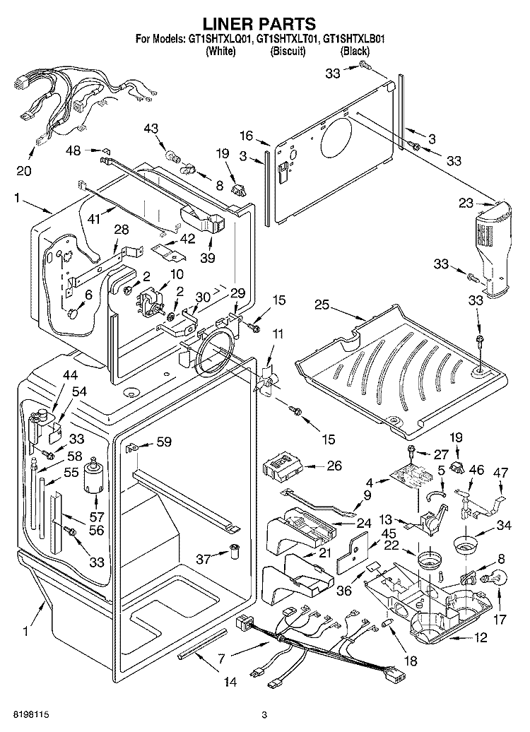 LINER Diagram and Parts List for GT1SHTXLT01  Whirlpool Refrigerator