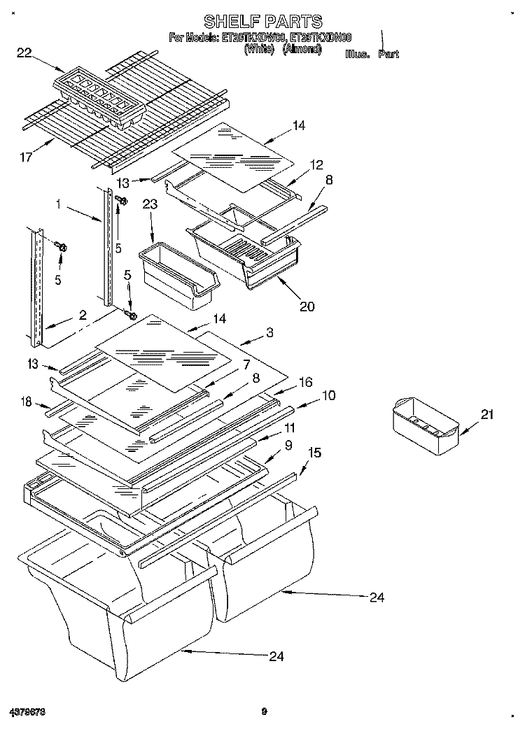 SHELF, LIT/OPTIONAL Diagram and Parts List for ET20TKXDN00  Whirlpool Refrigerator
