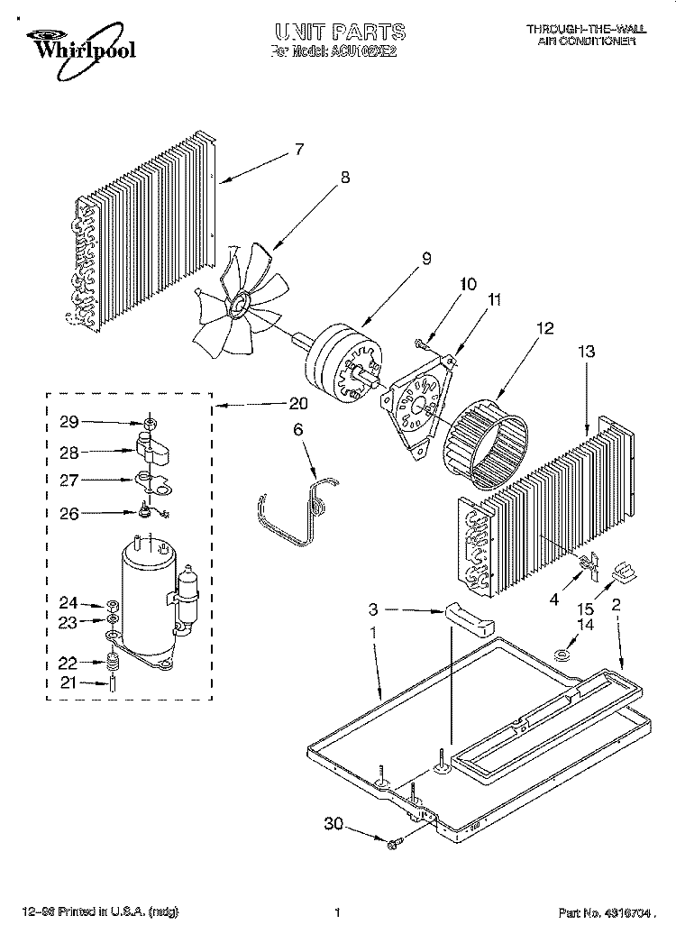 SECTION Diagram and Parts List for ACU102XE2  Whirlpool Air Conditioner